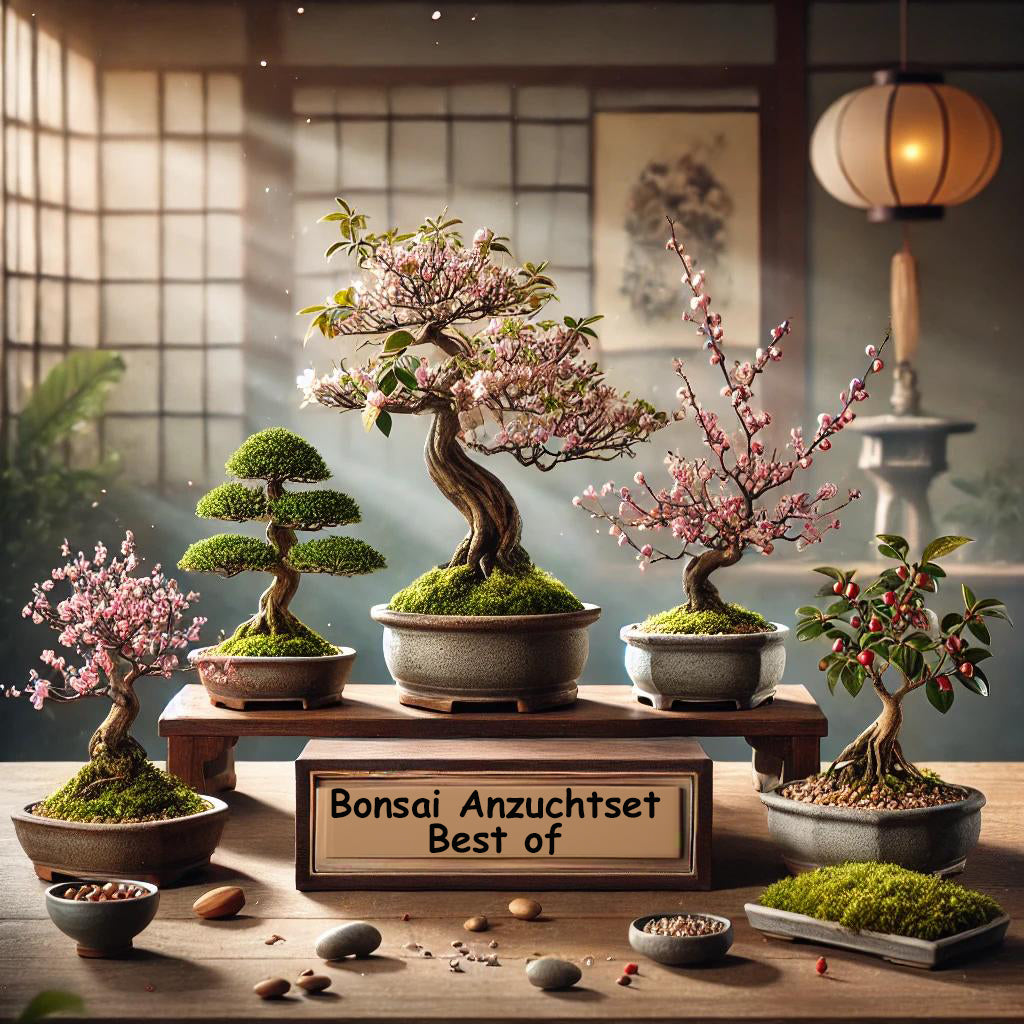 Seedeo® Bonsai Anzuchtset Deluxe Best Off (Echte Myrte, Ölbaum, Zwerg Granatapfel, Schlafbaum)