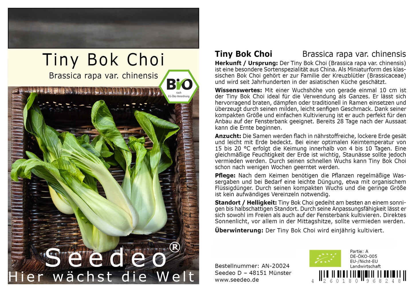 Seedeo® Tiny Bok Choi (Brassica rapa var. chinensis) 200 Samen BIO