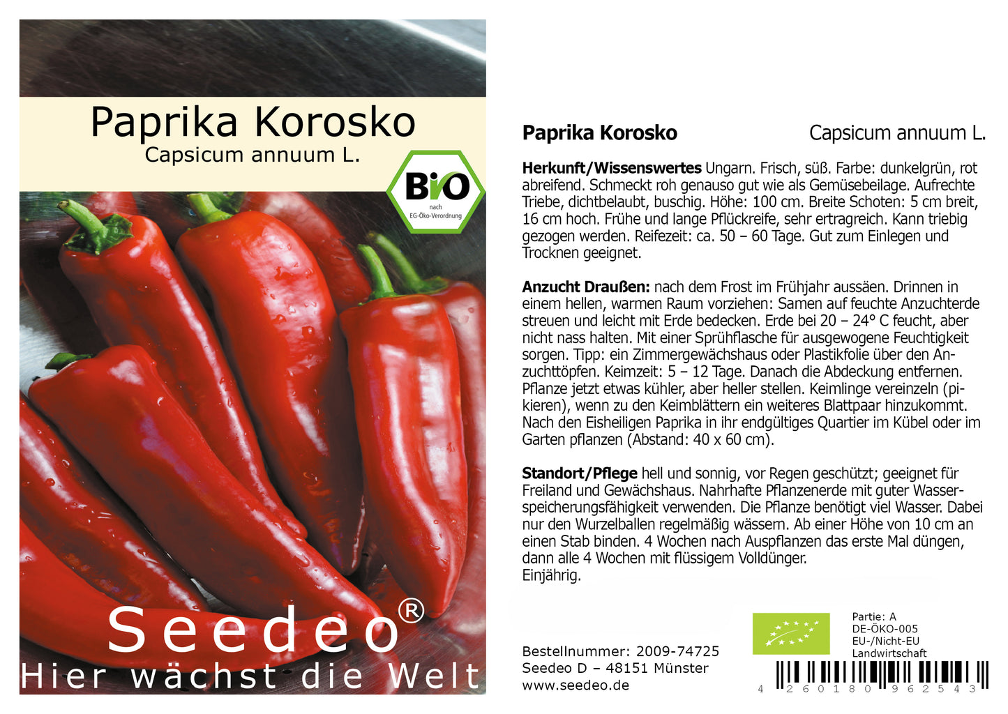 Seedeo® Paprika Korosko (Capsicum annuum L.) 20 Samen BIO