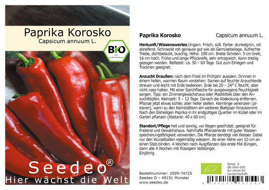 Seedeo® Paprika Korosko (Capsicum annuum L.) 20 Samen BIO