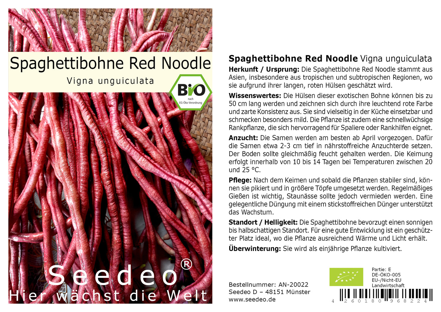 Seedeo® Spaghettibohne Red Noodle (Vigna unguiculata) 20 Samen