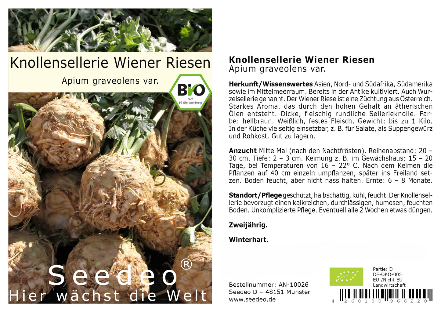 Seedeo® Knollensellerie Wiener Riesen  (Apium graveolens var.) ca.200 Samen BIO