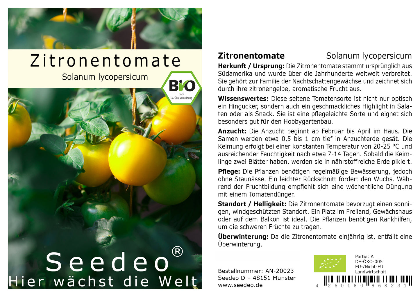 Seedeo® Zitronentomate (Solanum lycopersicum) 10 Samen BIO