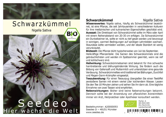 Seedeo® Schwarzkümmel Nigella Sativa 100 Samen BIO