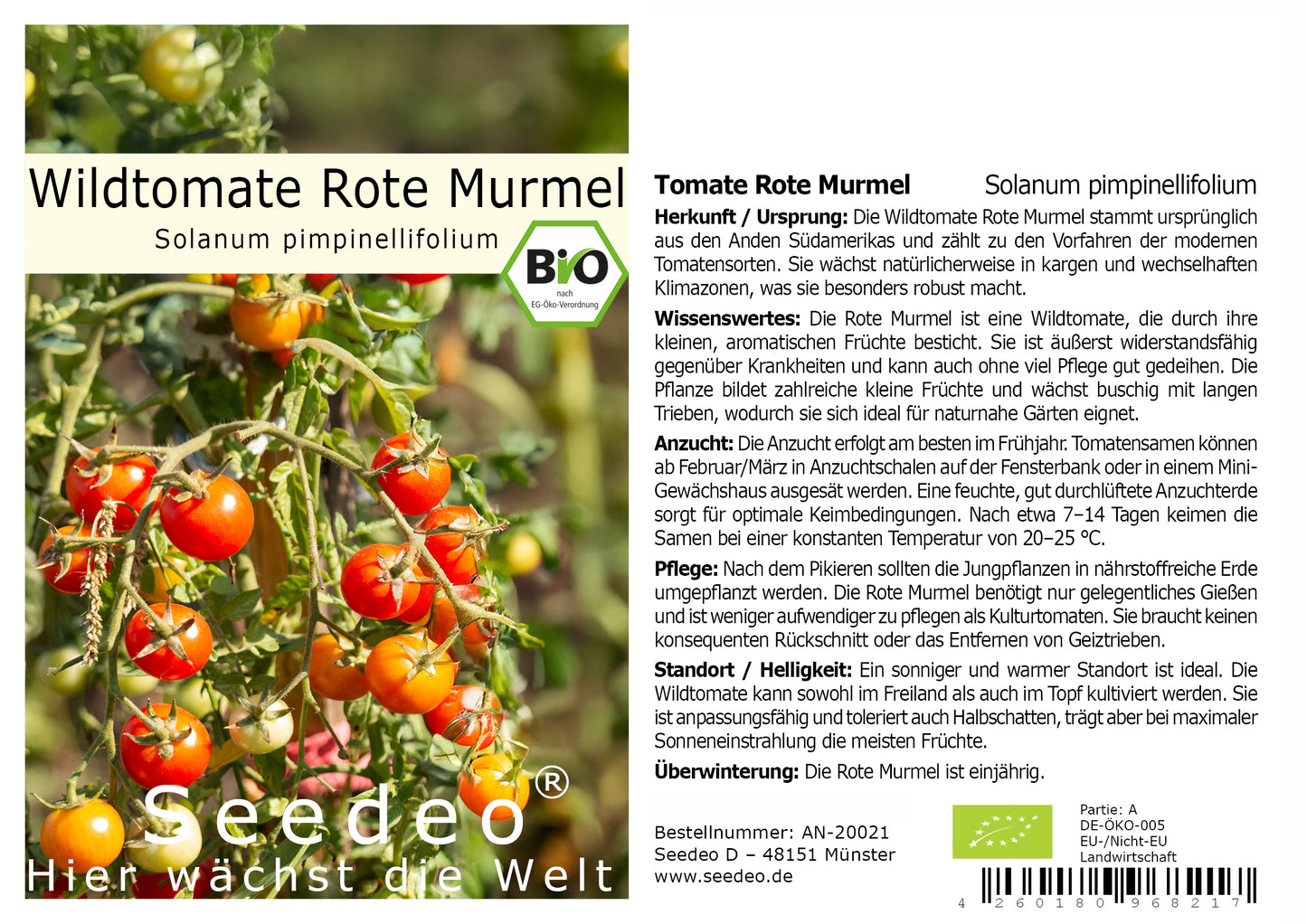 Seedeo® Wildtomate Rote Murmel (Solanum pimpinellifolium) BIO 10 Samen