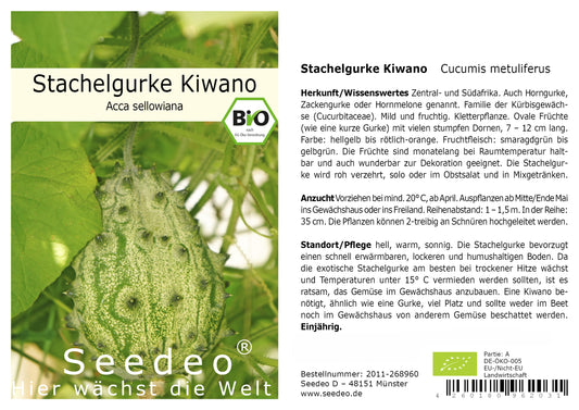 Seedeo® Stachelgurke Kiwano  (Cucumis metuliferus)  10 Samen BIO