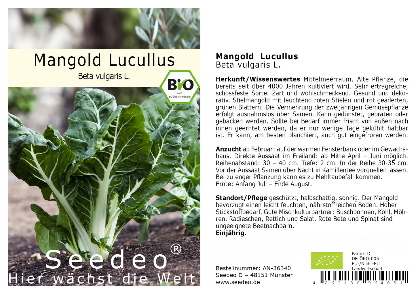 Seedeo® Mangold Lucullus ( Beta vulgaris L.) 50 Samen BIO