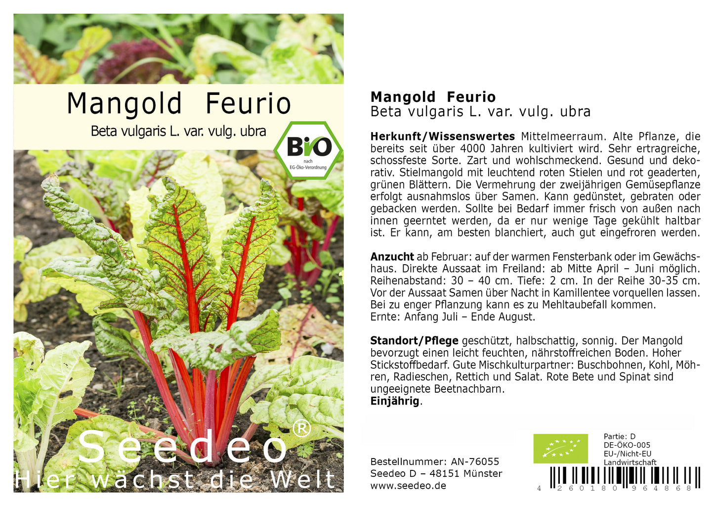 Seedeo® Mangold Feurio (Beta vulgaris L. var. vulg.) 50 Samen BIO