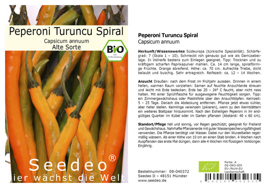 Seedeo® Peperoni Turuncu Spiral (capsicum annuum) 30 Samen BIO