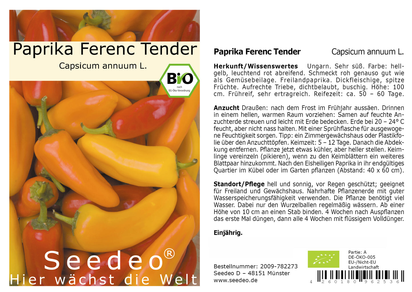 Seedeo® Paprika Ferenc Tender (Capsicum annuum L.) 35 Samen BIO