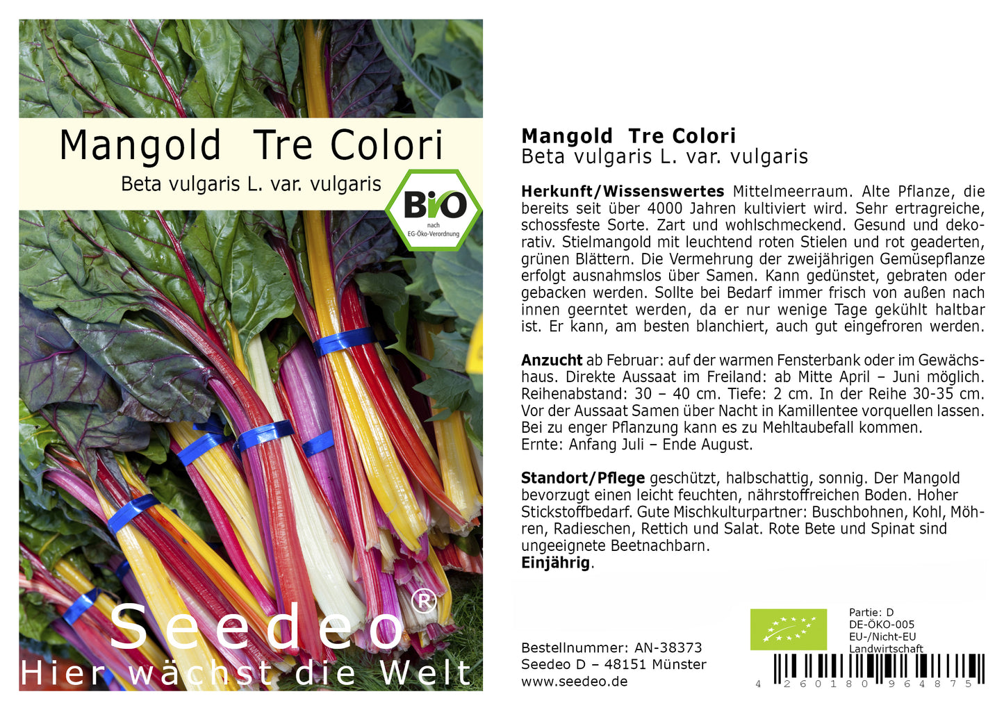 Seedeo® Mangold Tre Colori (Beta vulgaris L. var. vulgaris)  50 Samen BIO