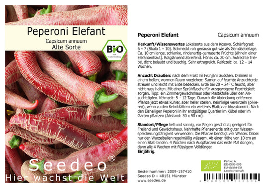 Seedeo® Peperoni Elefant (Capsicum annuum) 25 Samen BIO