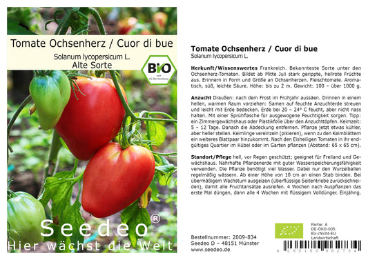 Seedeo® Tomate Ochsenherz (Cuor di bue) (Lycopersicum L.) 25 Samen BIO