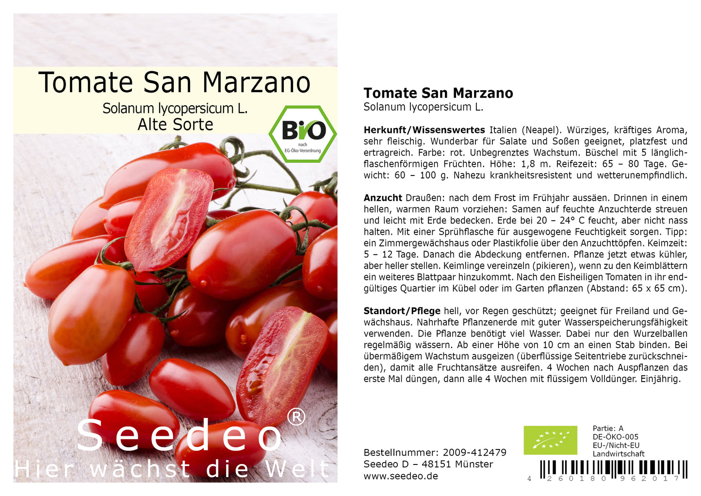 Seedeo® Tomate San Marzano (Lycopersicum L.)  30 Samen BIO