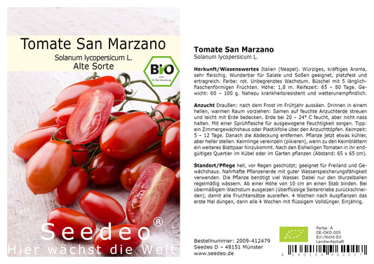 Seedeo® Tomate San Marzano (Lycopersicum L.)  30 Samen BIO