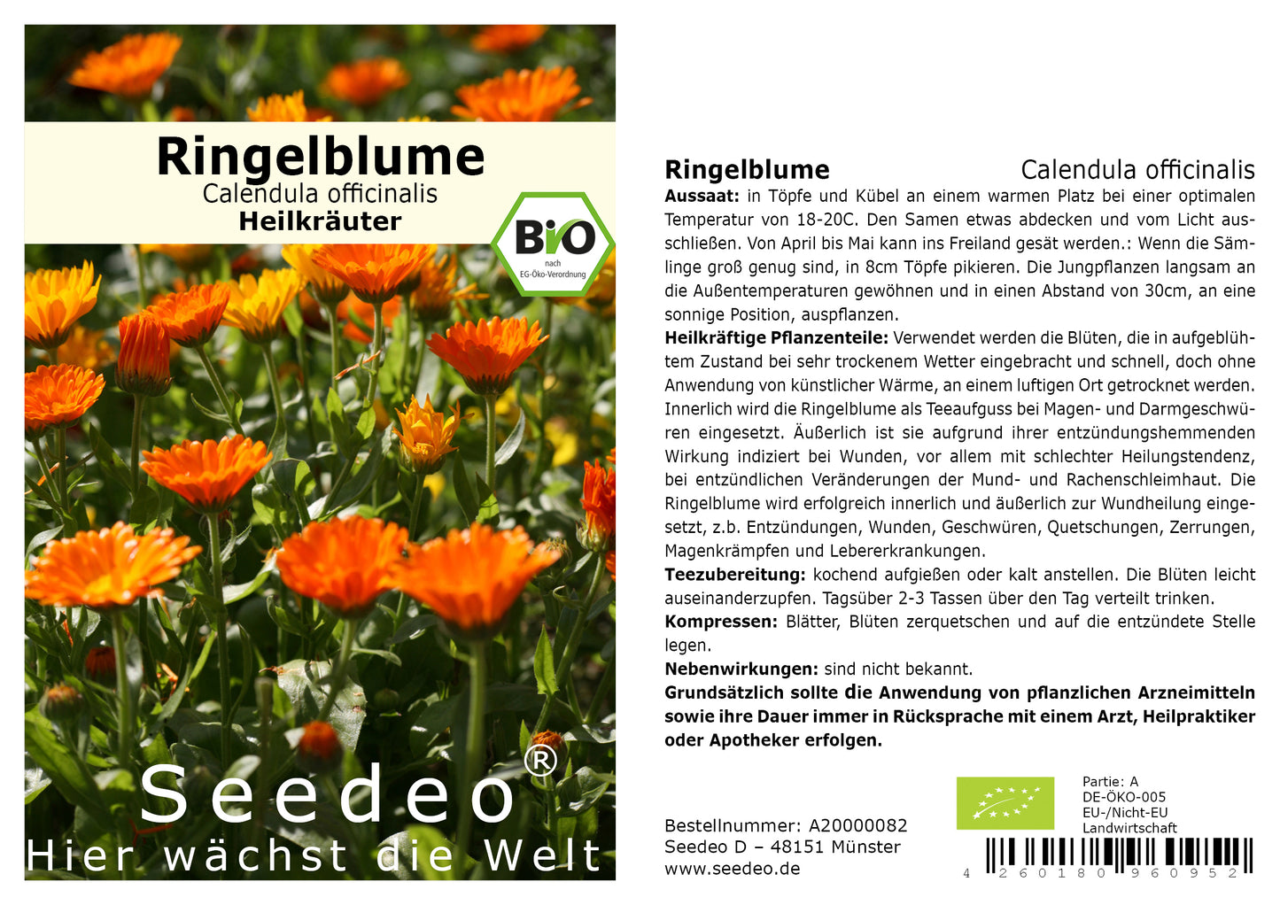 Seedeo® Ringelblume (Calendula officinalis) 200 Samen BIO