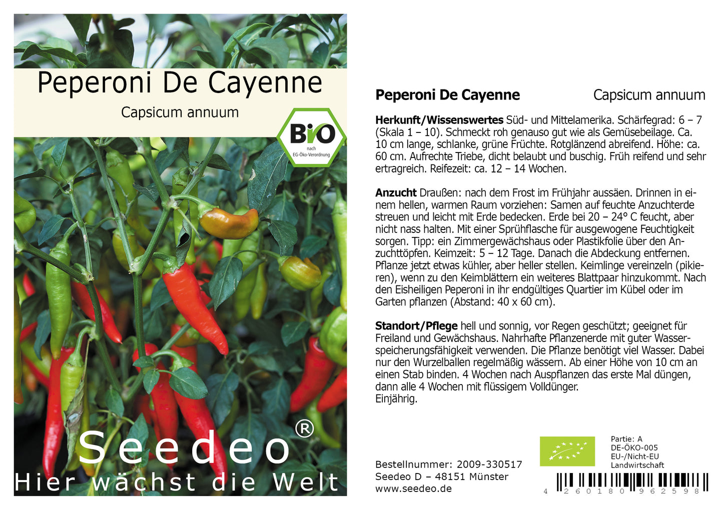 Seedeo® Peperoni De Cayenne (Capsicum annuum) 30 Samen BIO