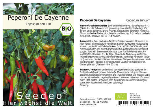 Seedeo® Peperoni De Cayenne (Capsicum annuum) 30 Samen BIO