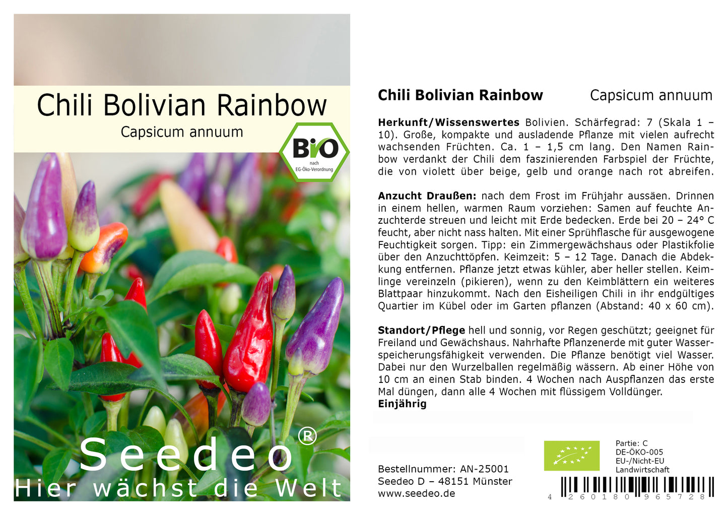 Seedeo® Chili Bolivian Rainbow (Capsicum annuum) 10 Samen BIO