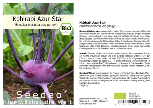 Seedeo® Kohlrabi Azur Star (Brassica oleracea var. gongyl. L.) ca. 100 Samen BIO