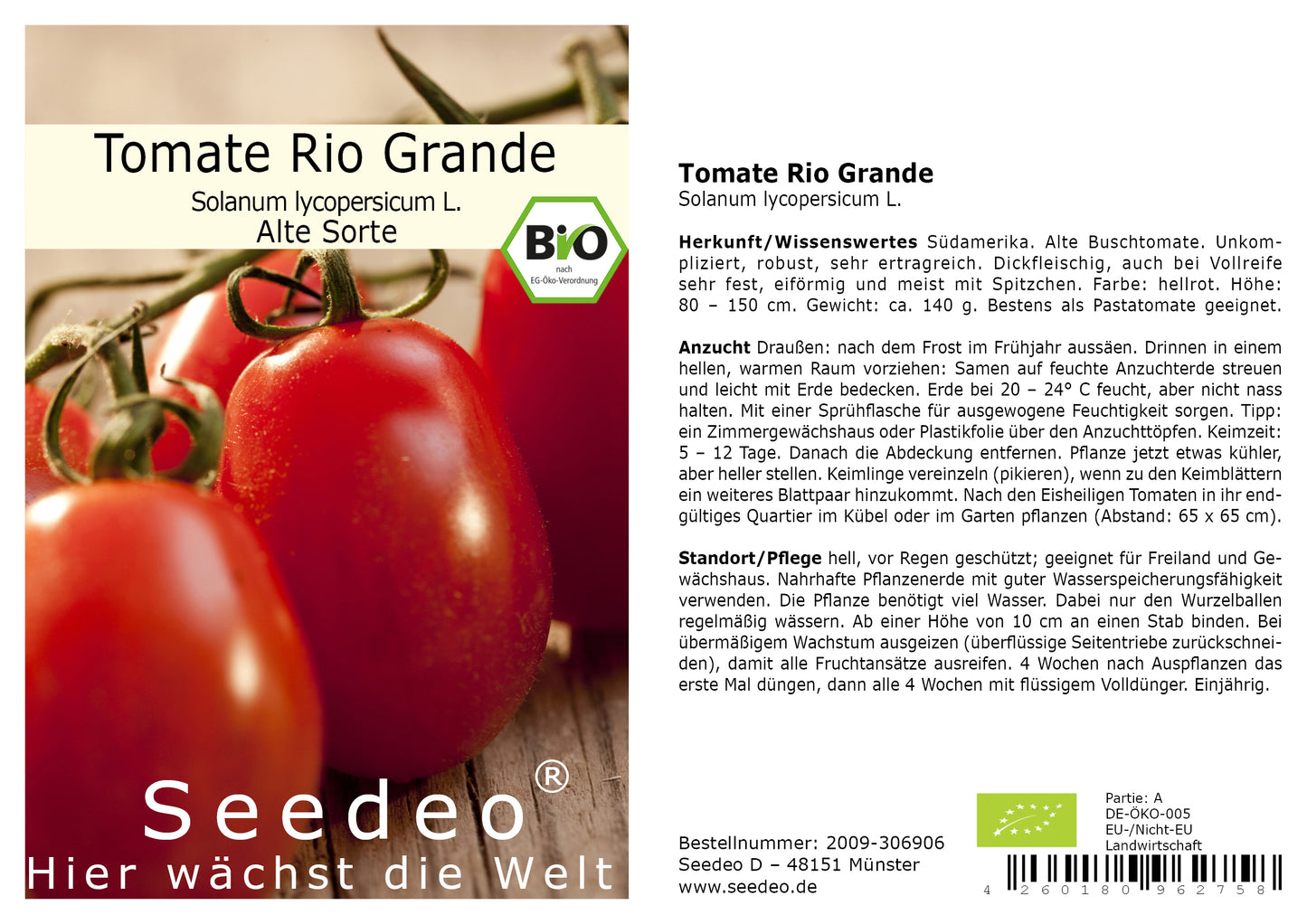 Seedeo® Tomate Rio Grande (Lycopersicum L.) 25 Samen BIO