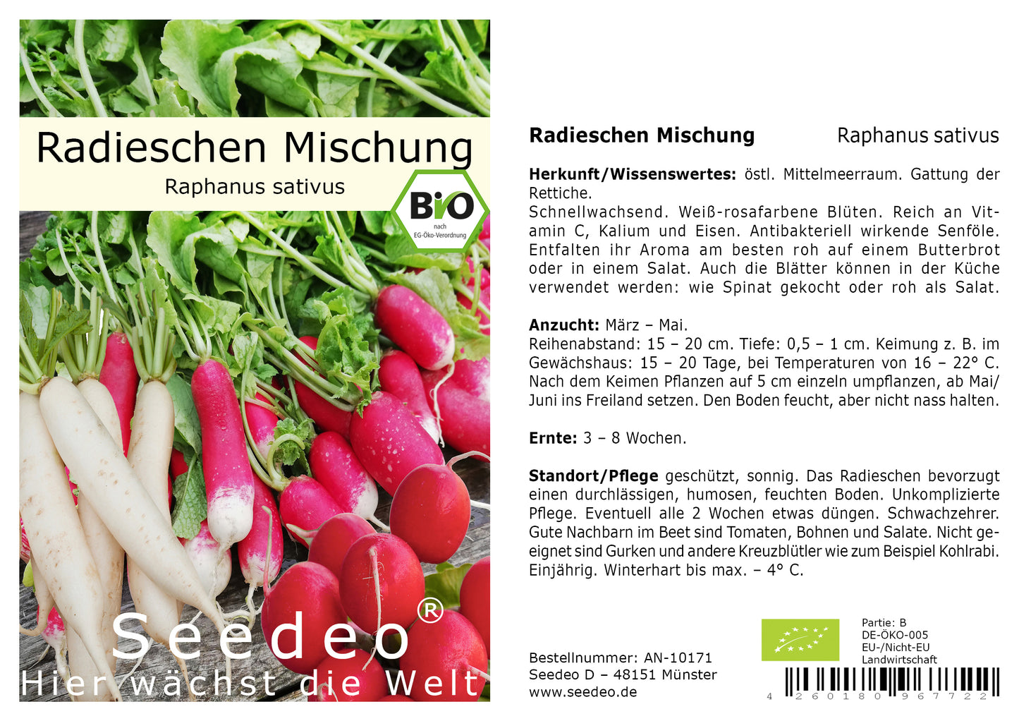 Seedeo® Radieschen Mischung (Raphanus sativus) 200 Samen BIO