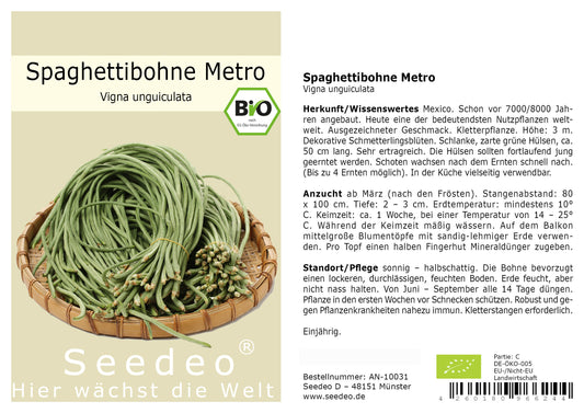 Seedeo® Spaghettibohne Metro (Vigna unguiculata)  20 Samen BIO