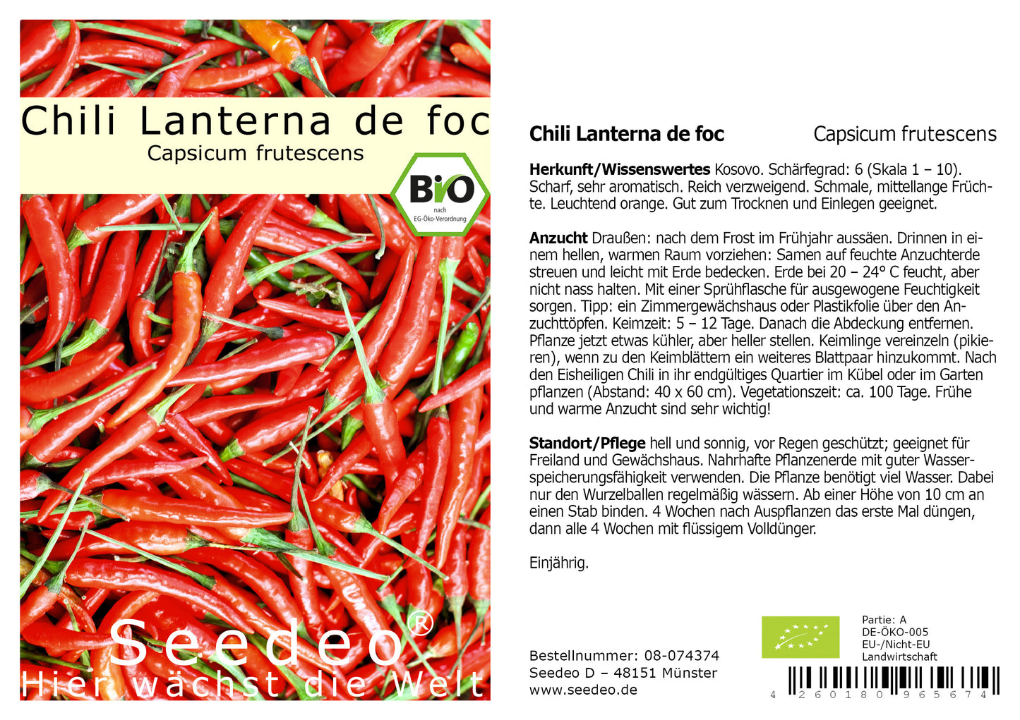 Seedeo® Chili Lanterna de foc (capsicum annuum) 30 Samen BIO