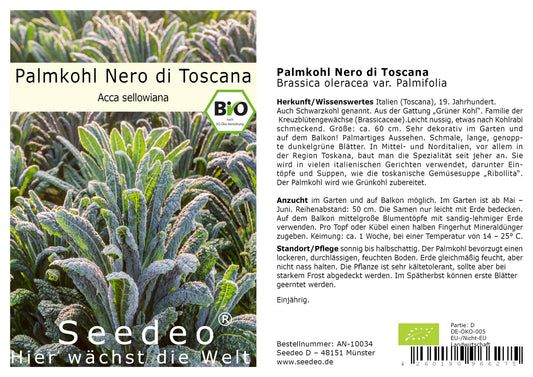 Seedeo® Palmkohl Nero di Toscana (Brassica oleracea var. Palmifolia) 150 Samen BIO