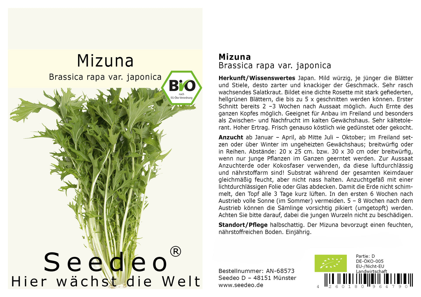 Seedeo® Mizuna  (Brassica rapa var. japonica) 500 Samen BIO