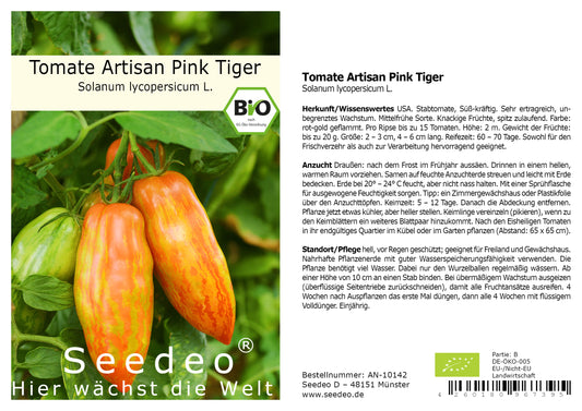 Seedeo® Tomate Artisan Pink Tiger (Lycopersicum L.) 20 Samen BIO