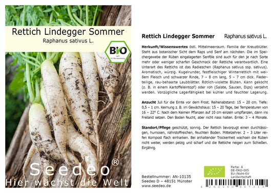 Seedeo® Rettich Lindegger Sommer (Raphanus sativus L.) 250 Samen BIO