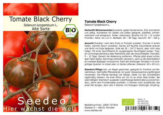 Seedeo® Tomate Black Cherry (Lycopersicum L.) 25 Samen BIO