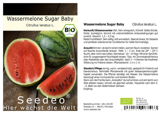 Seedeo® Wassermelone Sugar Baby (Citrullus lanatus L.) 10 Samen BIO