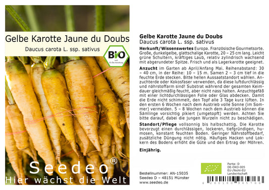 Seedeo® Gelbe Karotte  Jaune du Doubs (Daucus carota  L. ssp. sativus) 100 Samen BIO