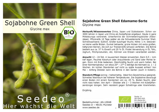 Seedeo® Sojabohne Green Shell ( Glycine max ) Edamame-Sorte  30 Samen BIO