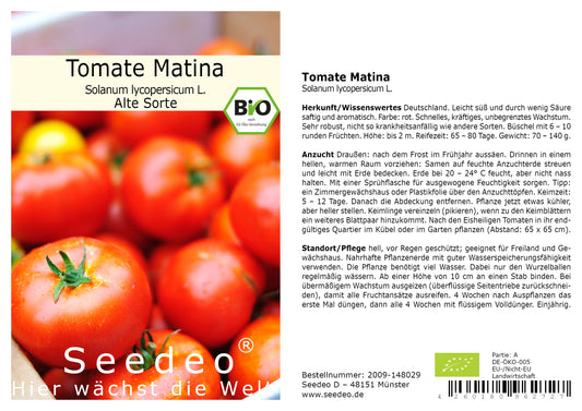 Seedeo® Tomate Matina (Lycopersicum L.) 25 Samen BIO