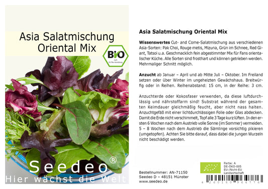 Seedeo® Asia Salatmischung  Oriental Mix  ca. 500 Samen BIO