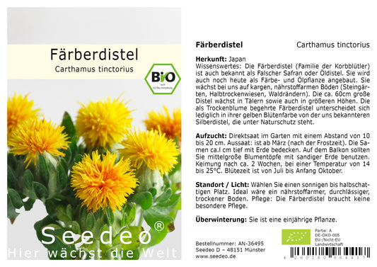 Seedeo® Färberdistel (Carthamus tinctorius) 30 Samen BIO