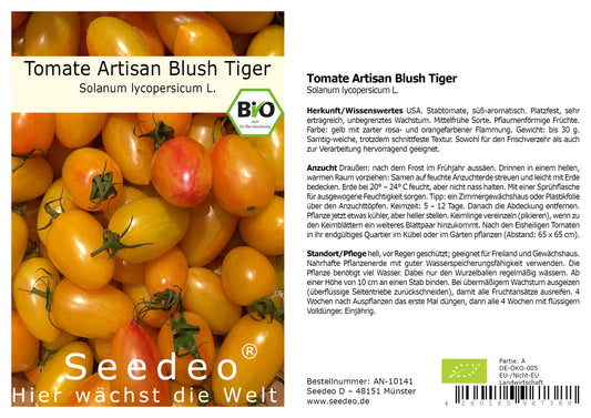 Seedeo® Tomate Artisan Blush Tiger (Lycopersicum L.) 25 Samen BIO