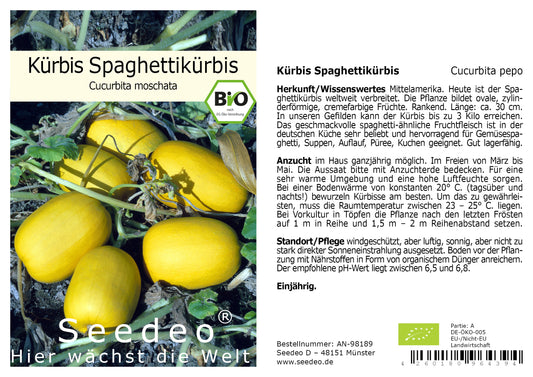 Seedeo® Spaghettikürbis  (Cucurbita pepo) 10 Samen BIO