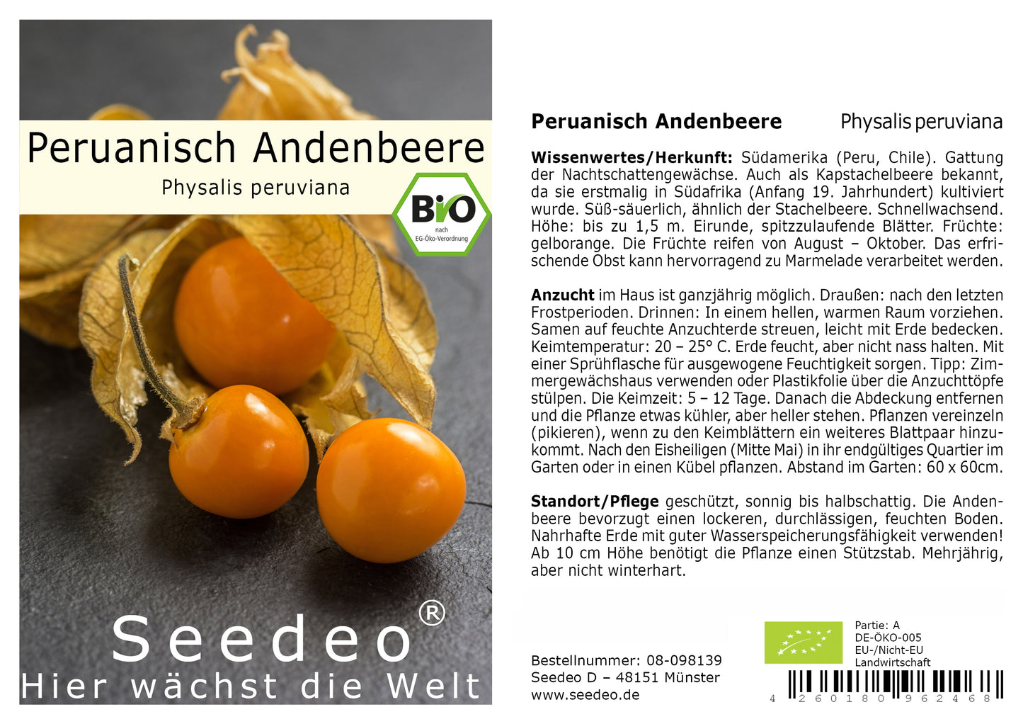 Seedeo® Peruanische Andenbeere (Physalis peruviana) 50  Samen BIO