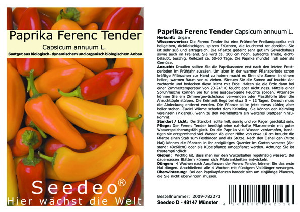 Seedeo® Paprika Ferenc Tender (Capsicum annuum L.) 35 Samen BIO