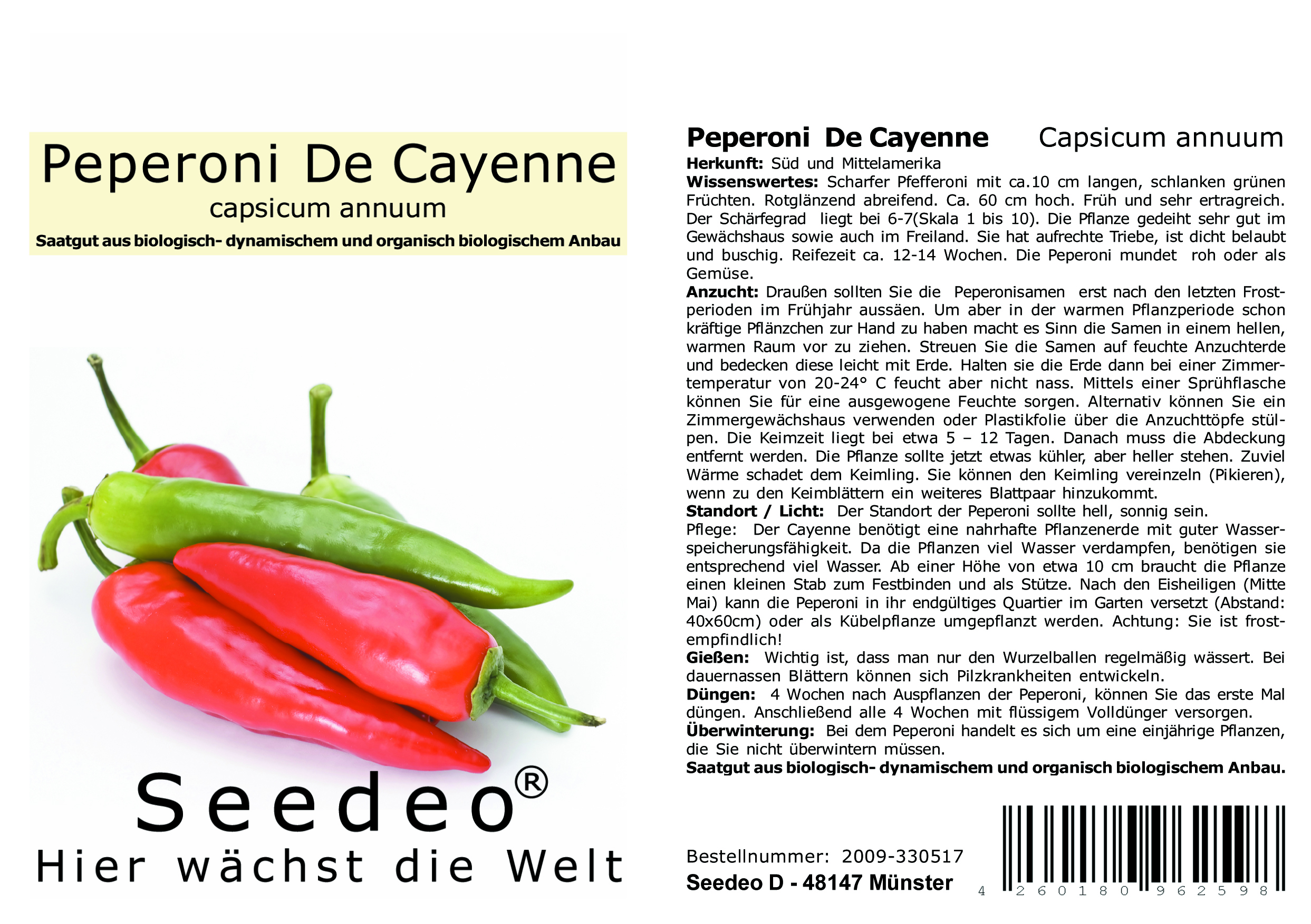 Seedeo® Peperoni De Cayenne (Capsicum annuum) 40 Samen BIO