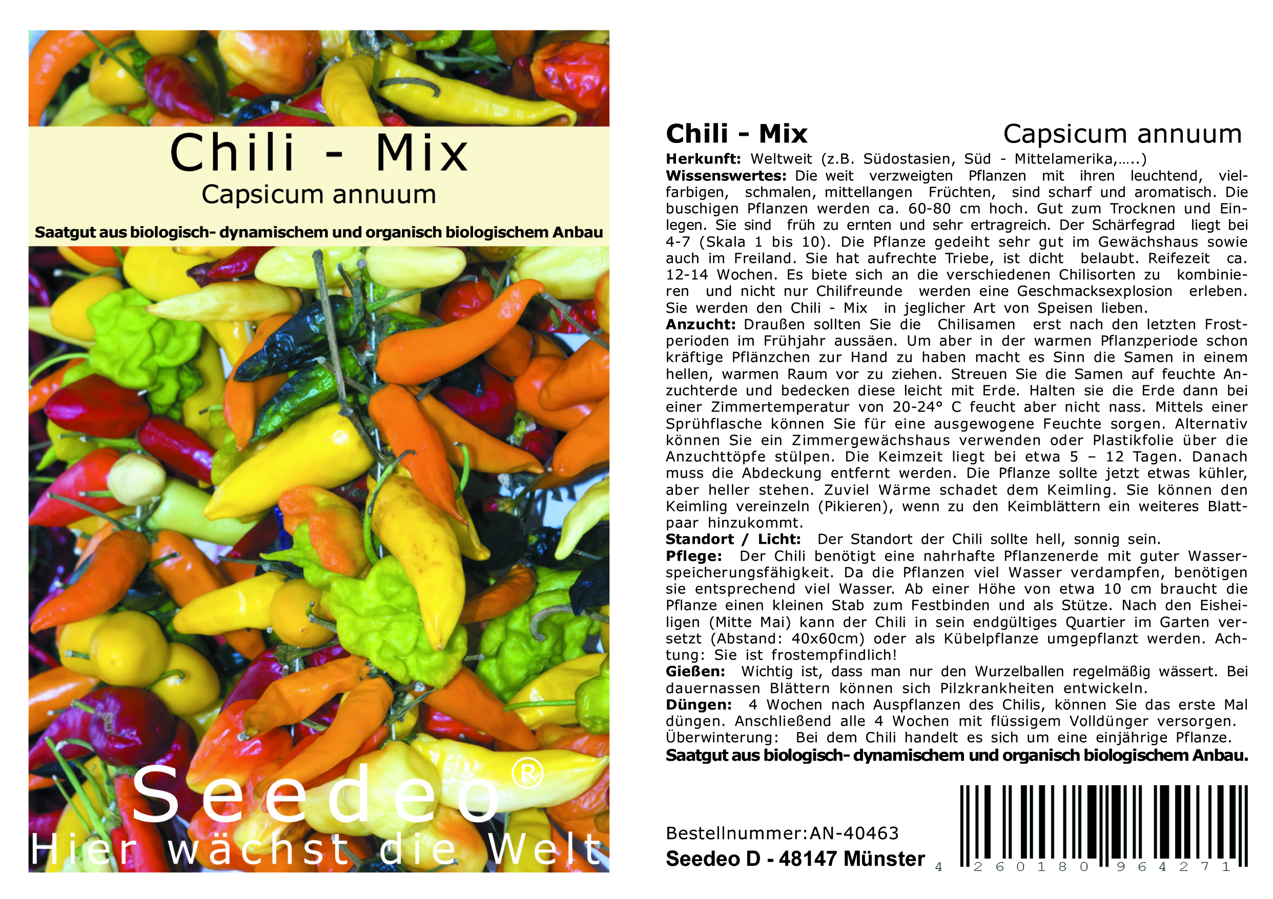 Seedeo® Chili Mix (Capsicum frutescens) 25 Samen Samen BIO