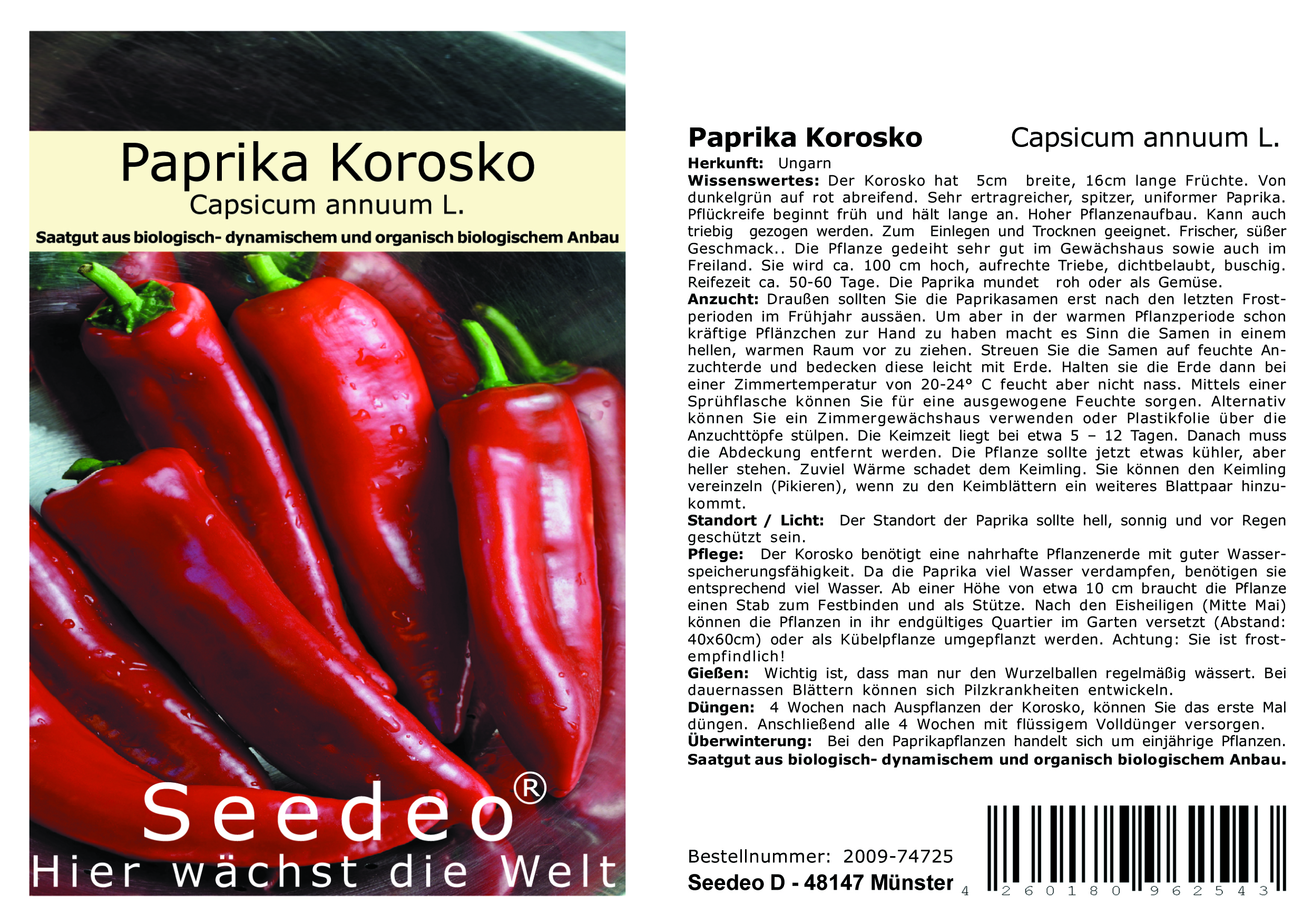 Seedeo® Paprika Korosko (Capsicum annuum L.) 35 Samen BIO