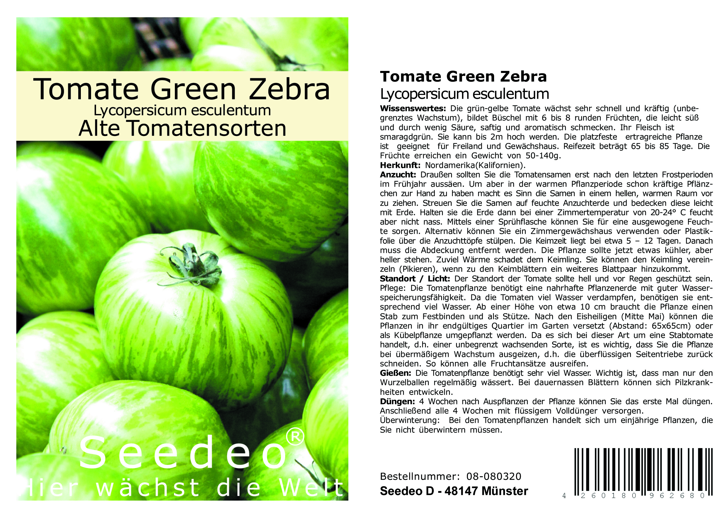 Seedeo® Tomate Green Zebra (Lycopersicum esculentum) BIO 25 Samen
